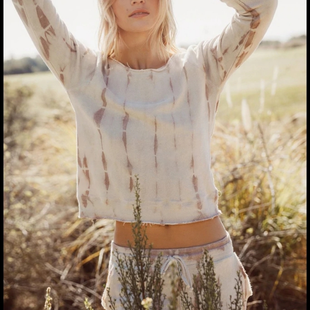 Chaser Pink and Cream Cropped Long Sleeve Sweatshirt